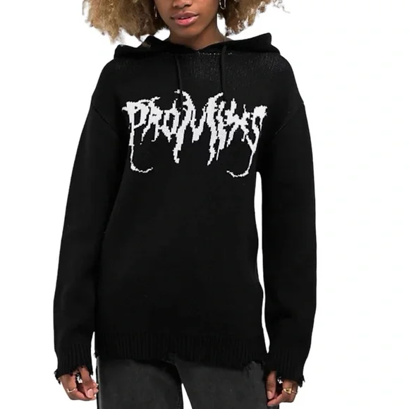 Broken Promises NWT Hoodie Graveyard Knit Sweater Top - Picture 1 of 13